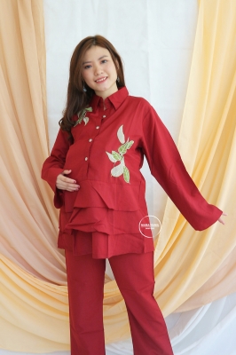 Setelan Muslim Layer Daun Karlina Set Muslim - STJ 83 Merah